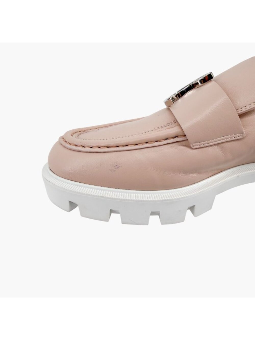 Christian Louboutin CL Moc Lug Leather Loafers Nude Beige Size 37 US 7 Women's - Picture 11 of 15